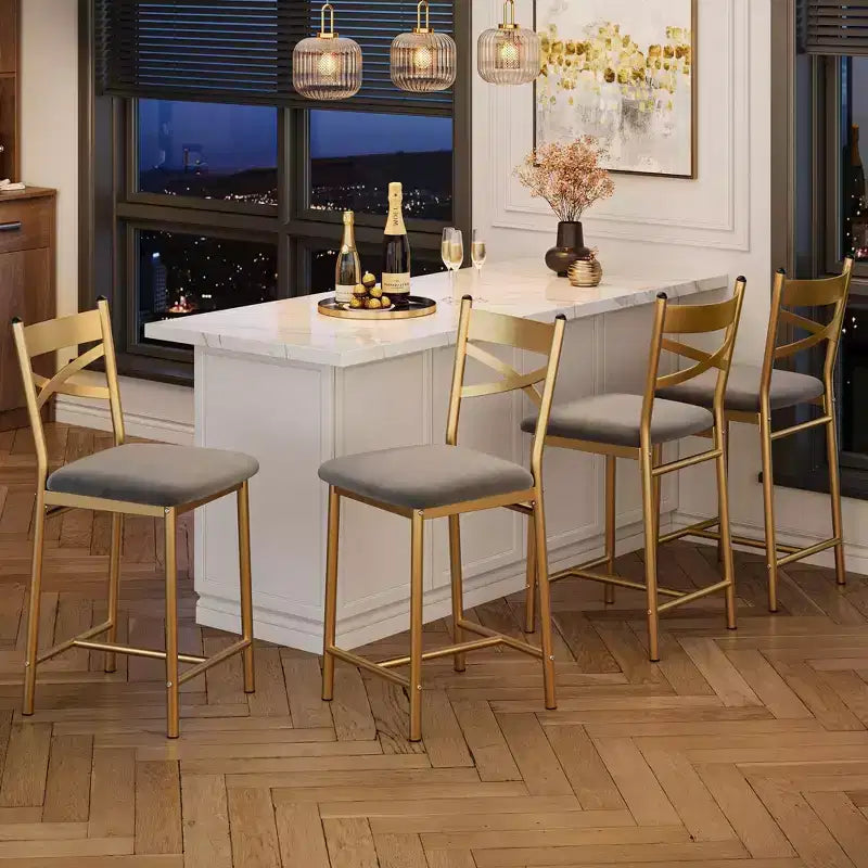 Tabourets de bar à hauteur de comptoir 26 Chaises à structure métallique avec dossier droit ergonomique, coussins étanches rembourrés en cuir PU épais