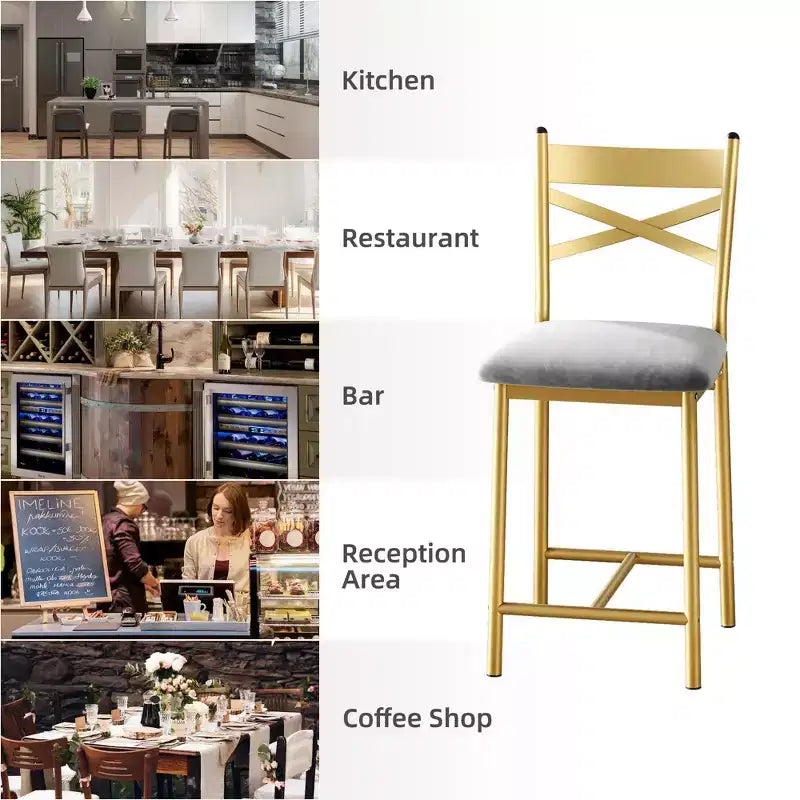 Tabourets de bar à hauteur de comptoir 26 Chaises à structure métallique avec dossier droit ergonomique, coussins étanches rembourrés en cuir PU épais