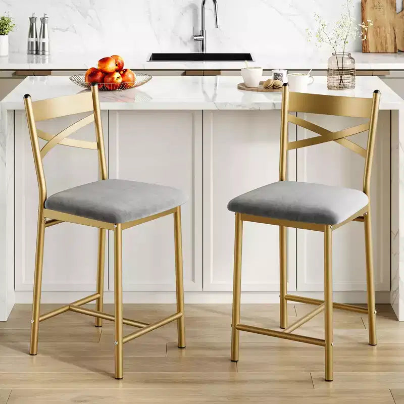 Tabourets de bar à hauteur de comptoir 26 Chaises à structure métallique avec dossier droit ergonomique, coussins étanches rembourrés en cuir PU épais
