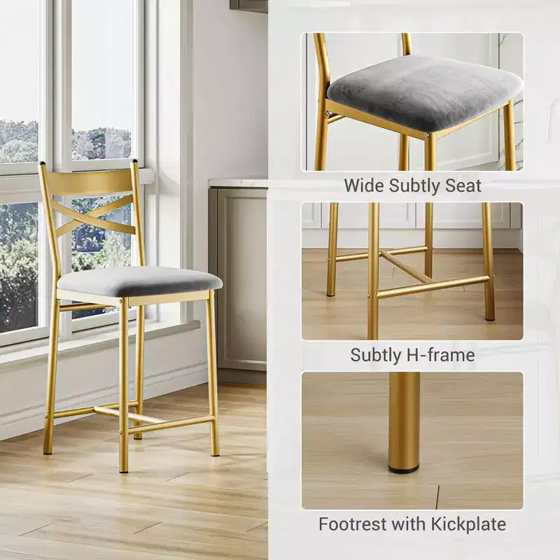 Tabourets de bar à hauteur de comptoir 26 Chaises à structure métallique avec dossier droit ergonomique, coussins étanches rembourrés en cuir PU épais