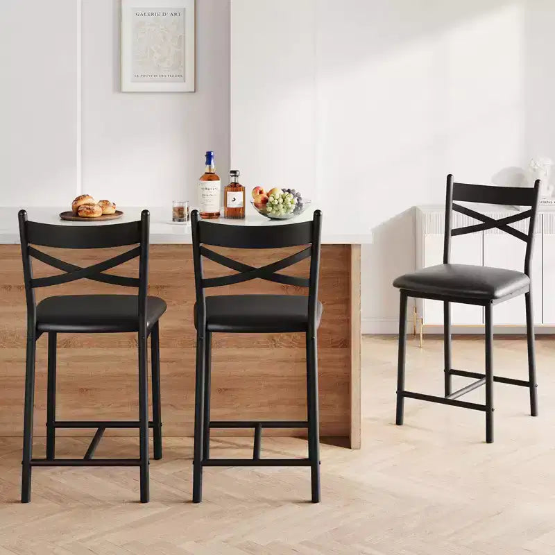 Tabourets de bar à hauteur de comptoir 26 Chaises à structure métallique avec dossier droit ergonomique, coussins étanches rembourrés en cuir PU épais