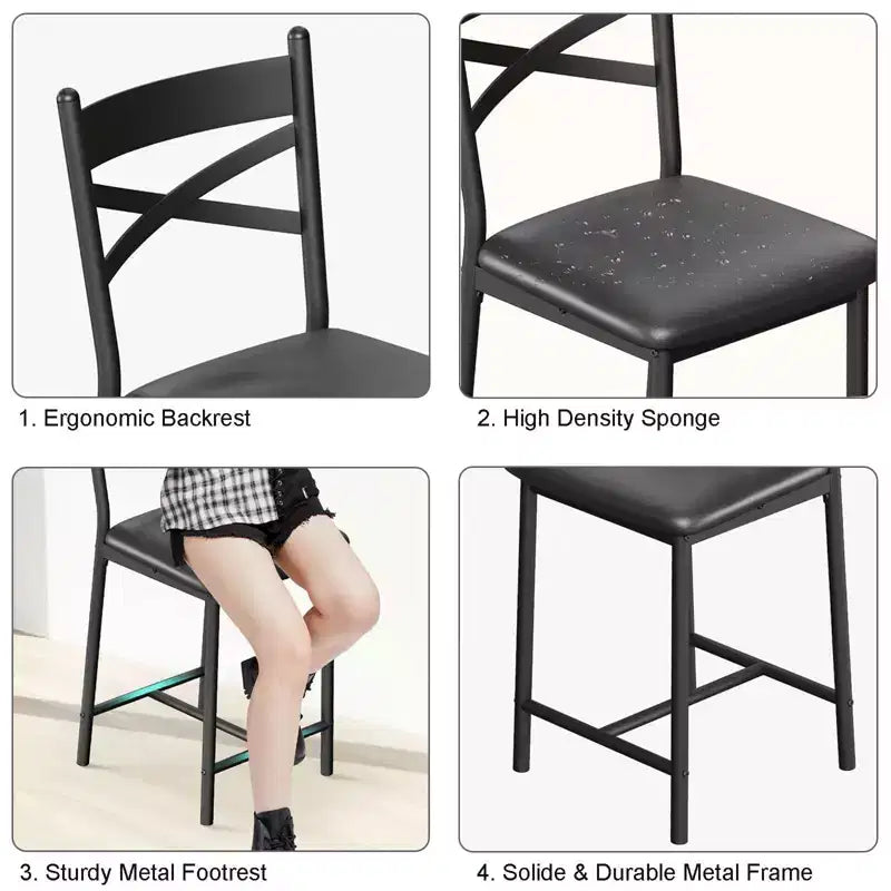 Tabourets de bar à hauteur de comptoir 26 Chaises à structure métallique avec dossier droit ergonomique, coussins étanches rembourrés en cuir PU épais