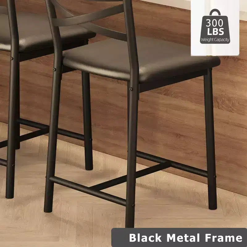 Tabourets de bar à hauteur de comptoir 26 Chaises à structure métallique avec dossier droit ergonomique, coussins étanches rembourrés en cuir PU épais