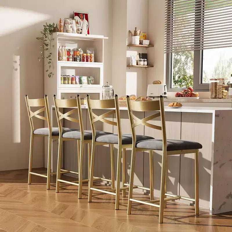 Tabourets de bar à hauteur de comptoir 26 Chaises à structure métallique avec dossier droit ergonomique, coussins étanches rembourrés en cuir PU épais