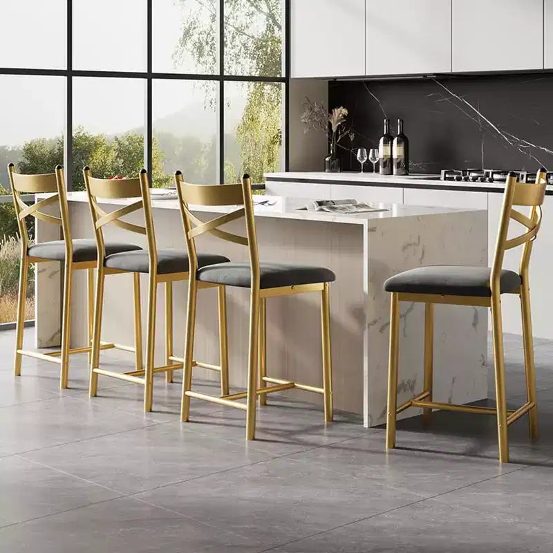 Tabourets de bar à hauteur de comptoir 26 Chaises à structure métallique avec dossier droit ergonomique, coussins étanches rembourrés en cuir PU épais