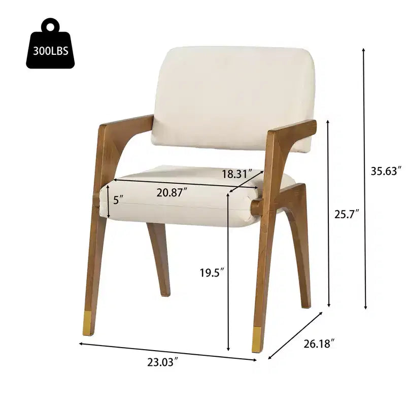 Chaise de salle à manger capitonnée en bois d'hévéa de style milieu du siècle avec dossier