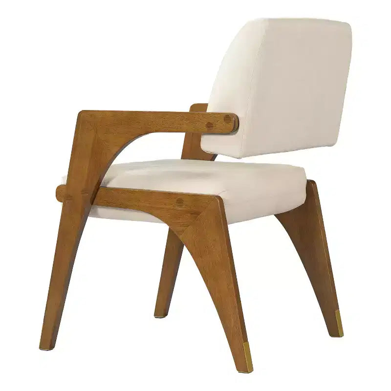 Chaise de salle à manger capitonnée en bois d'hévéa de style milieu du siècle avec dossier