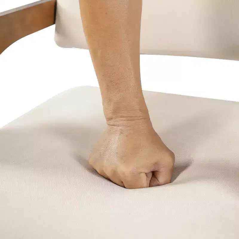 Chaise de salle à manger capitonnée en bois d'hévéa de style milieu du siècle avec dossier
