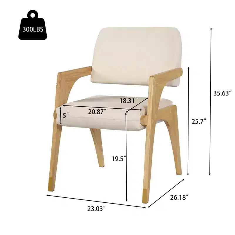 Chaise de salle à manger capitonnée en bois d'hévéa de style milieu du siècle avec dossier