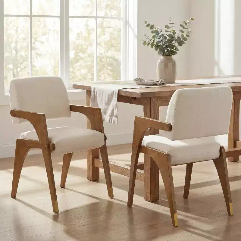 Chaise de salle à manger capitonnée en bois d'hévéa de style milieu du siècle avec dossier