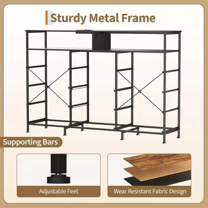 Commode à 11 tiroirs en tissu avec lumières et station de charge, commode en bois avec étagères ouvertes, organisateur de rangement pour chambre à coucher