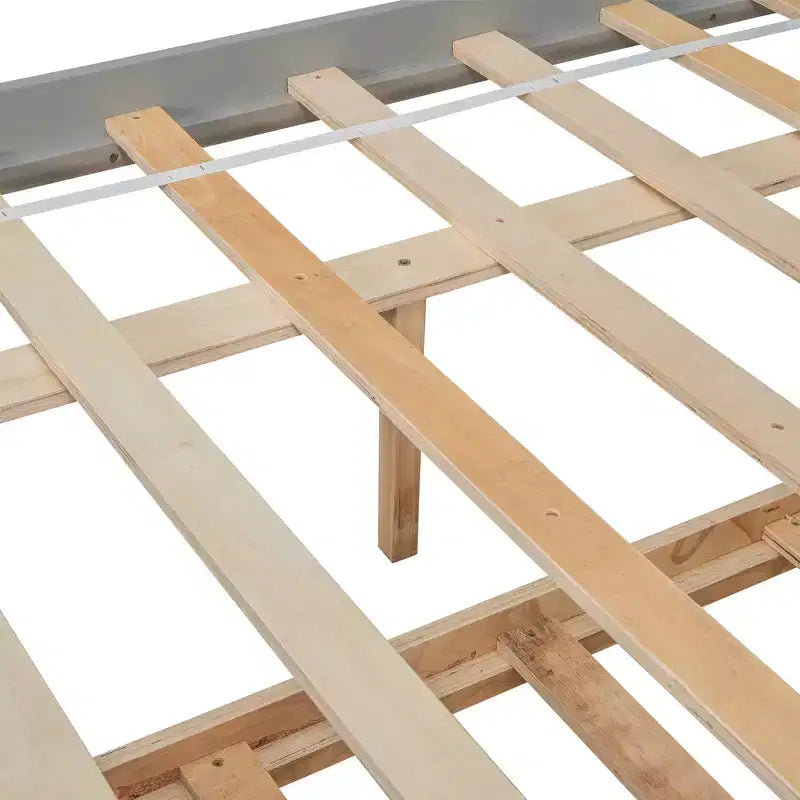 Lit plateforme double avec lit gigogne et tête de lit de rangement, cadre de lit avec support à lattes en bois pour petits espaces