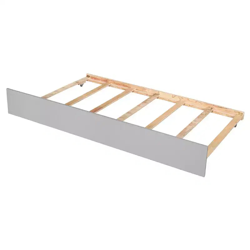 Lit plateforme double avec lit gigogne et tête de lit de rangement, cadre de lit avec support à lattes en bois pour petits espaces