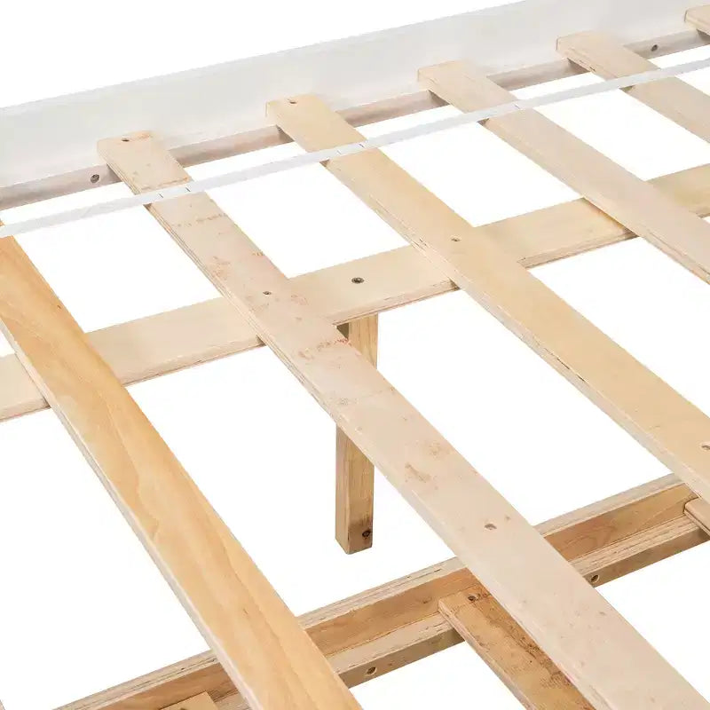 Lit plateforme double avec lit gigogne et tête de lit de rangement, cadre de lit avec support à lattes en bois pour petits espaces