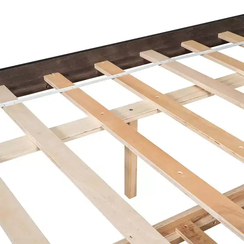 Lit plateforme double avec lit gigogne et tête de lit de rangement, cadre de lit avec support à lattes en bois pour petits espaces