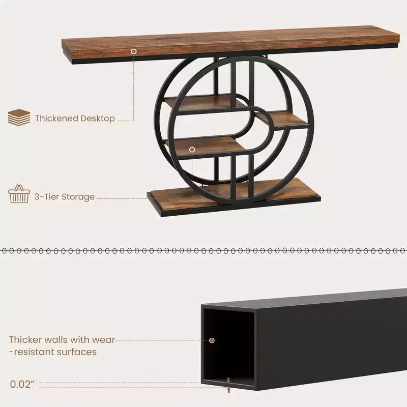 Console étroite de 55 pouces pour entrée, table de canapé rétro industrielle derrière le canapé avec cadre en fer robuste et plateau en bois pour couloir et salon