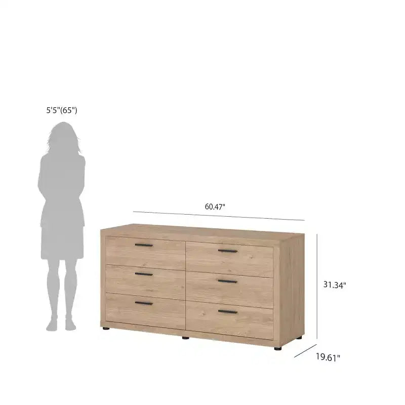 Commode double à 6 tiroirs, Jackson Hickory