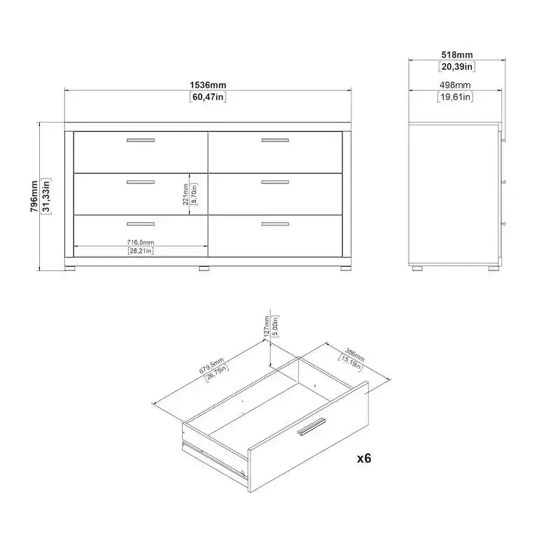 Commode double à 6 tiroirs, Jackson Hickory