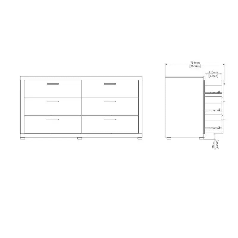 Commode double à 6 tiroirs, Jackson Hickory