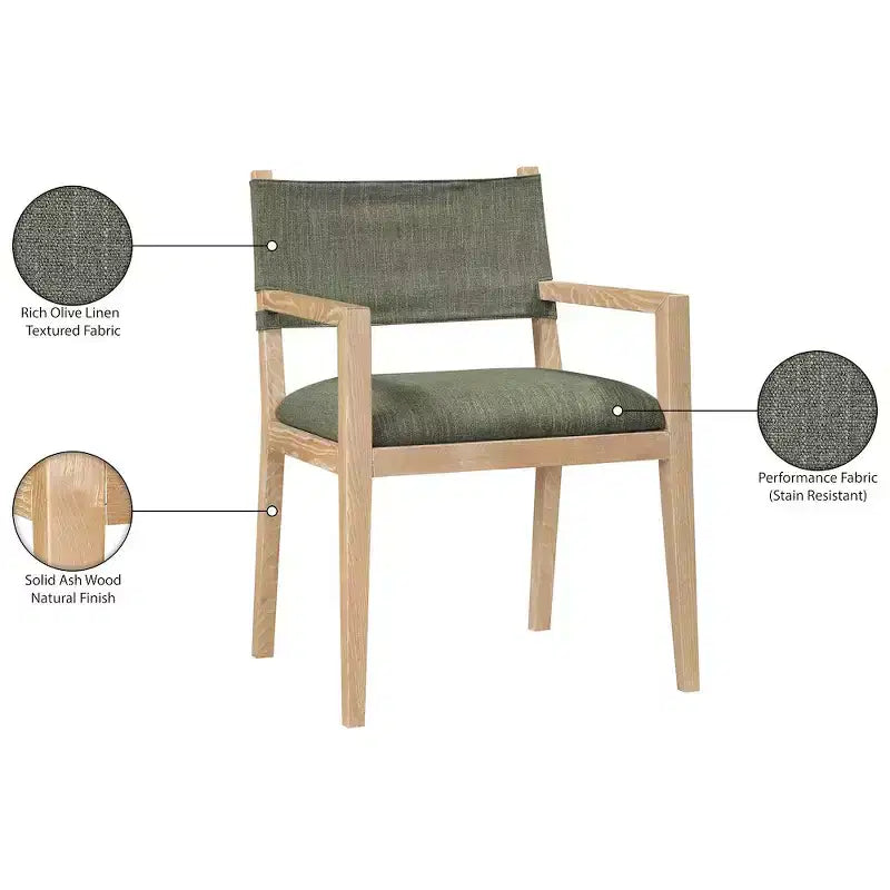 Chaise de salle à manger en tissu texturé lin olive Avon