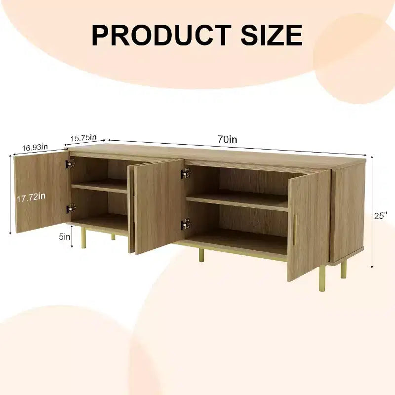 Meuble TV 70" avec portes cannelées, Centre de divertissement avec rangement (PS! Étagère réglable), Console TV moderne pour salon et chambre à coucher
