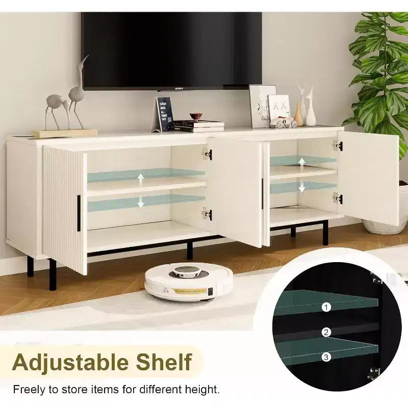 Meuble TV 70" avec portes cannelées, Centre de divertissement avec rangement (PS! Étagère réglable), Console TV moderne pour salon et chambre à coucher