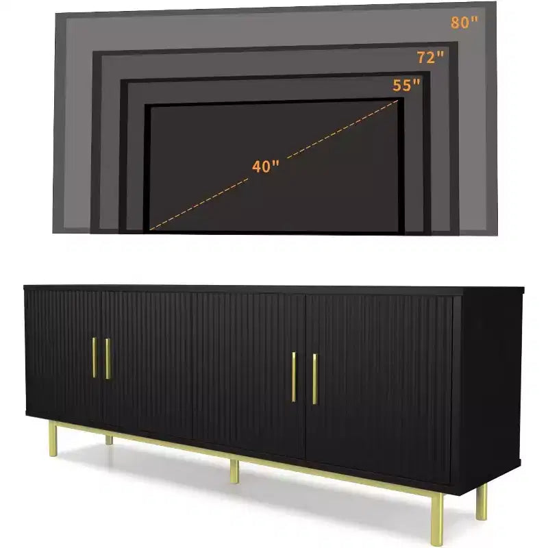 Meuble TV 70" avec portes cannelées, Centre de divertissement avec rangement (PS! Étagère réglable), Console TV moderne pour salon et chambre à coucher