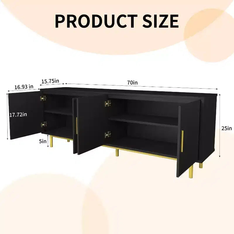 Meuble TV 70" avec portes cannelées, Centre de divertissement avec rangement (PS! Étagère réglable), Console TV moderne pour salon et chambre à coucher