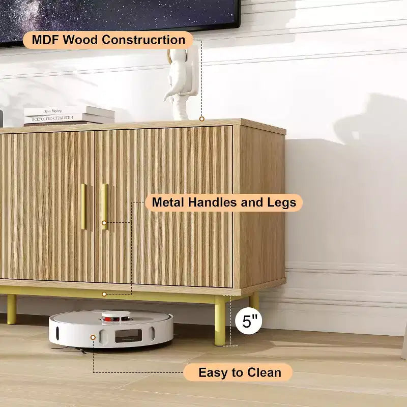 Meuble TV 70" avec portes cannelées, Centre de divertissement avec rangement (PS! Étagère réglable), Console TV moderne pour salon et chambre à coucher