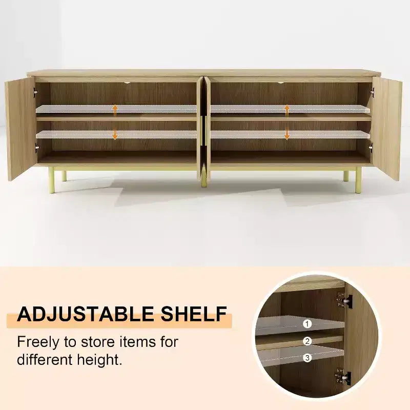 Meuble TV 70" avec portes cannelées, Centre de divertissement avec rangement (PS! Étagère réglable), Console TV moderne pour salon et chambre à coucher