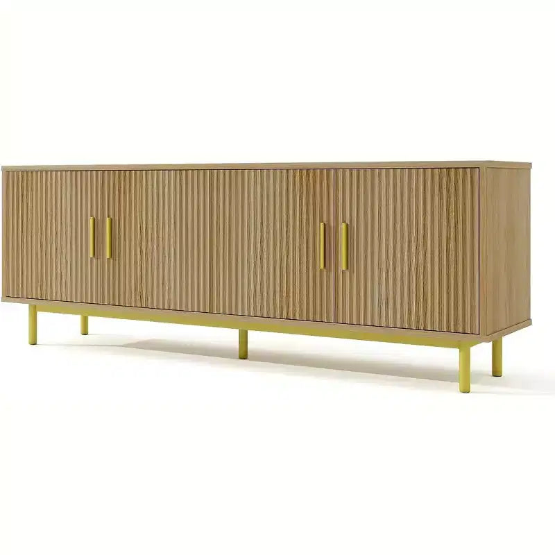 Meuble TV 70" avec portes cannelées, Centre de divertissement avec rangement (PS! Étagère réglable), Console TV moderne pour salon et chambre à coucher