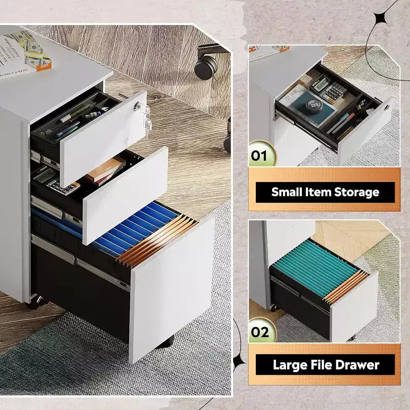Meuble de classement mobile à 3 tiroirs pour bureau à domicile, classeur vertical mince de 30 cm, organiseur de documents peu encombrant avec serrure