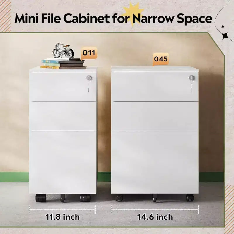 Meuble de classement mobile à 3 tiroirs pour bureau à domicile, classeur vertical mince de 30 cm, organiseur de documents peu encombrant avec serrure