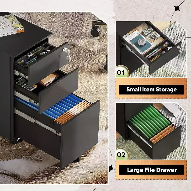 Meuble de classement mobile à 3 tiroirs pour bureau à domicile, classeur vertical mince de 30 cm, organiseur de documents peu encombrant avec serrure