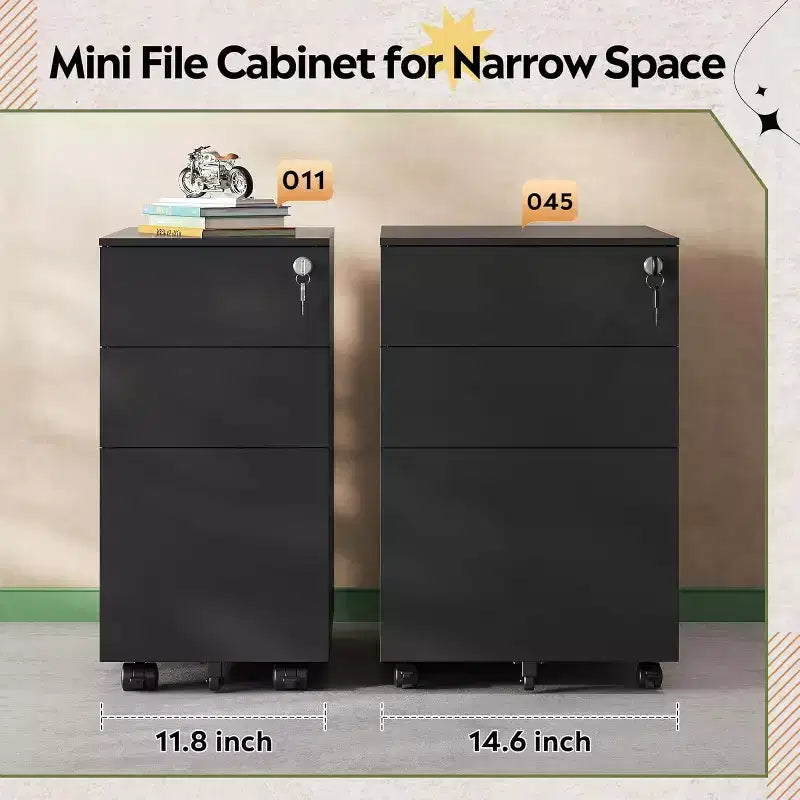 Meuble de classement mobile à 3 tiroirs pour bureau à domicile, classeur vertical mince de 30 cm, organiseur de documents peu encombrant avec serrure