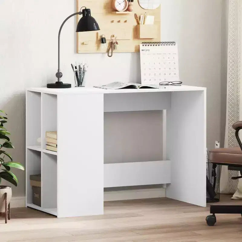 Bureau blanc en bois composite, moyen, rectangulaire, moderne