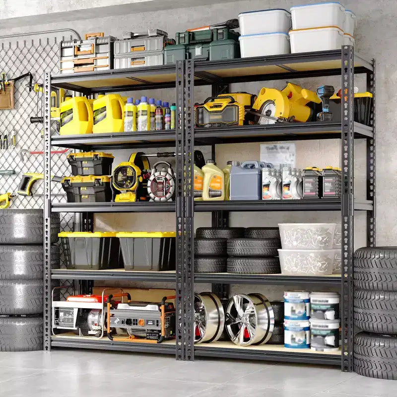 Étagères de rangement robustes à 5 niveaux de 1383 kg, 183 cm H x 122 cm L x 61 cm P, étagères métalliques réglables, noires, pour garage, maison, usage industriel