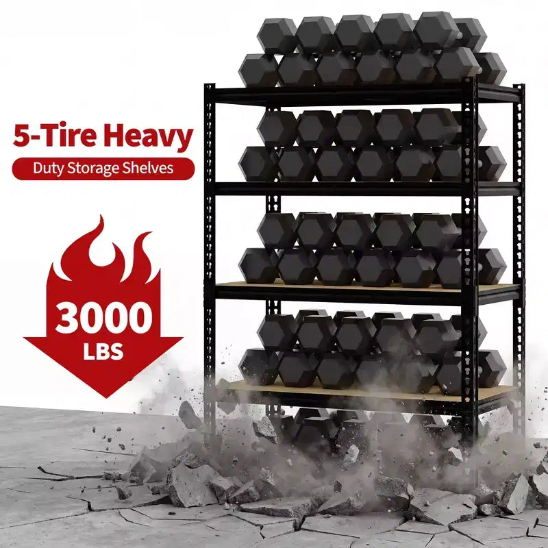 Étagères de rangement robustes à 5 niveaux de 1383 kg, 183 cm H x 122 cm L x 61 cm P, étagères métalliques réglables, noires, pour garage, maison, usage industriel