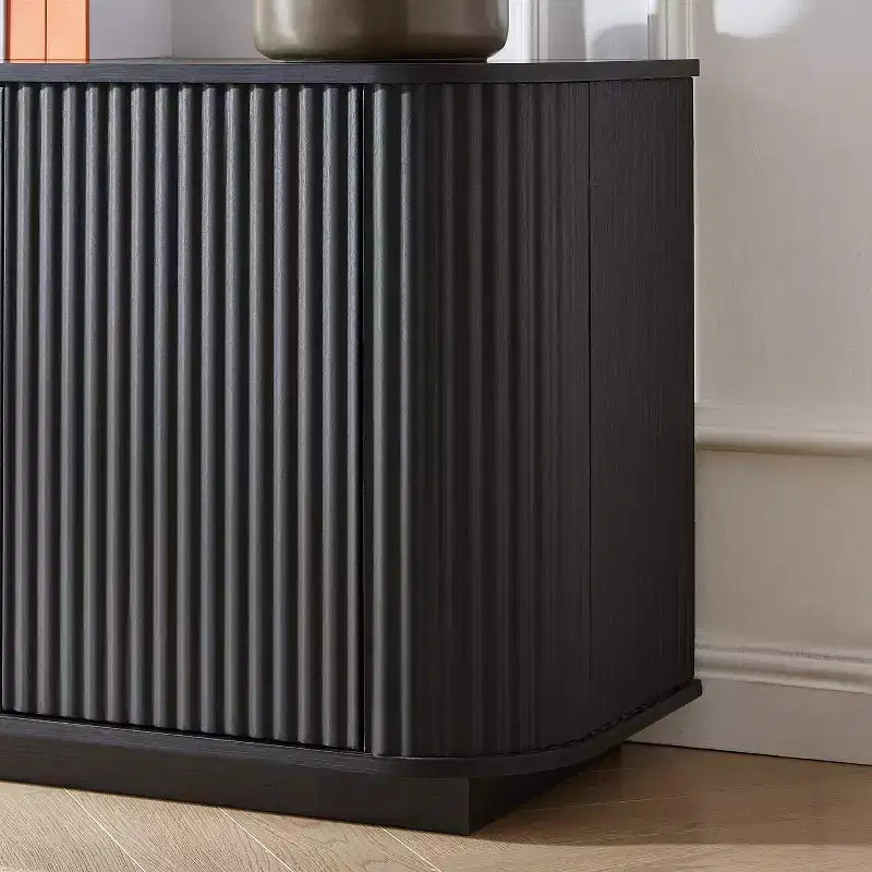 Meuble console à motif vague 64", meuble TV en bois et buffet de rangement à rayures verticales pour salon, cuisine et entrée, noir