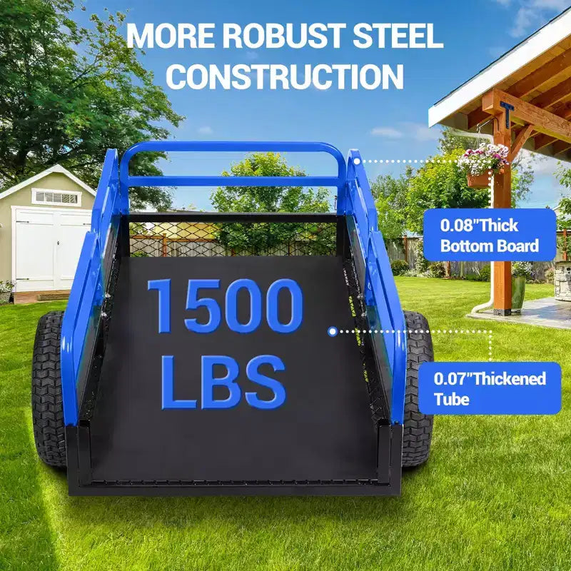 Remorque basculante en acier robuste pour VTT, capacité de 680 kg, 0,42 m³ avec côtés amovibles pour le jardin et la cour