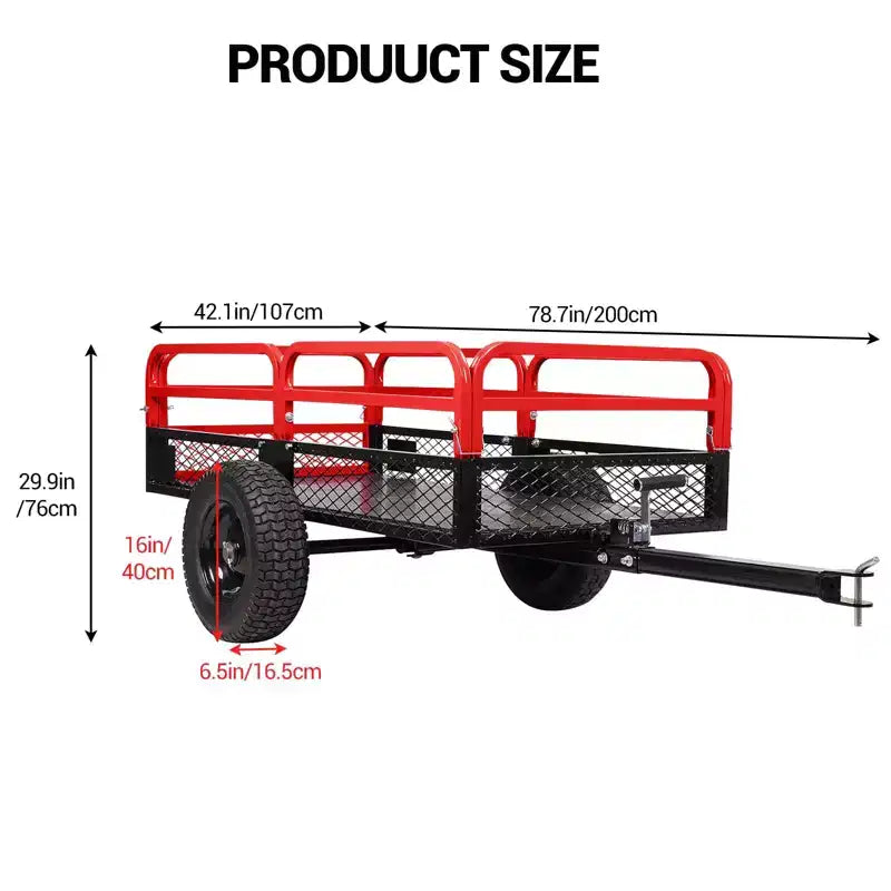 Remorque basculante en acier robuste pour VTT, capacité de 680 kg, 0,42 m³ avec côtés amovibles pour le jardin et la cour