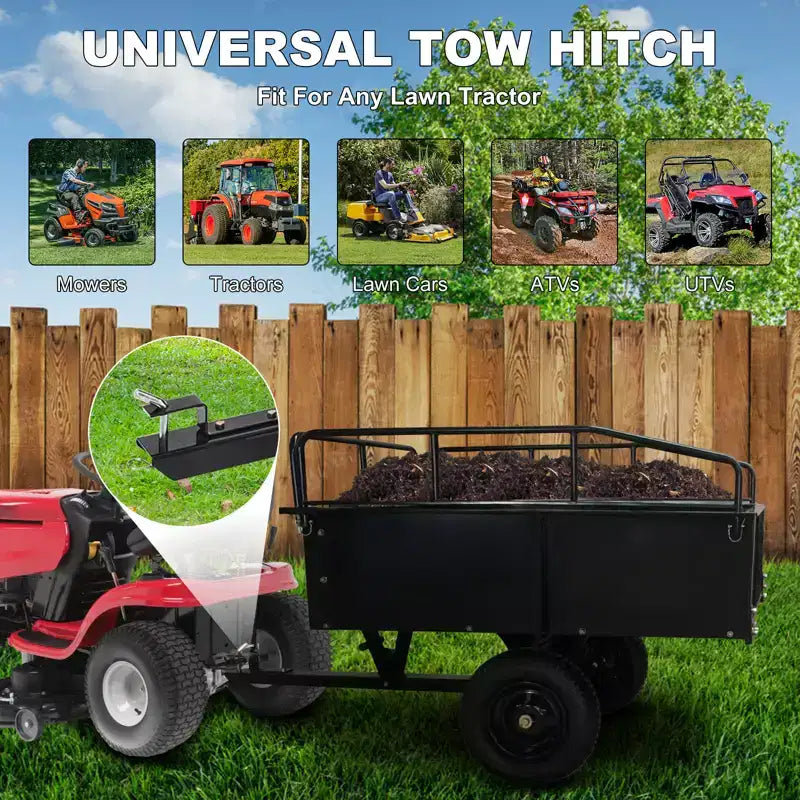 Remorque basculante en acier robuste pour VTT, capacité de 680 kg, 0,42 m³ avec côtés amovibles pour le jardin et la cour