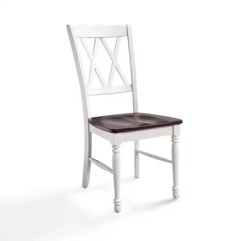 Chaise de salle à manger blanche : bois massif, dossier en X traditionnel, pieds en hévéa
