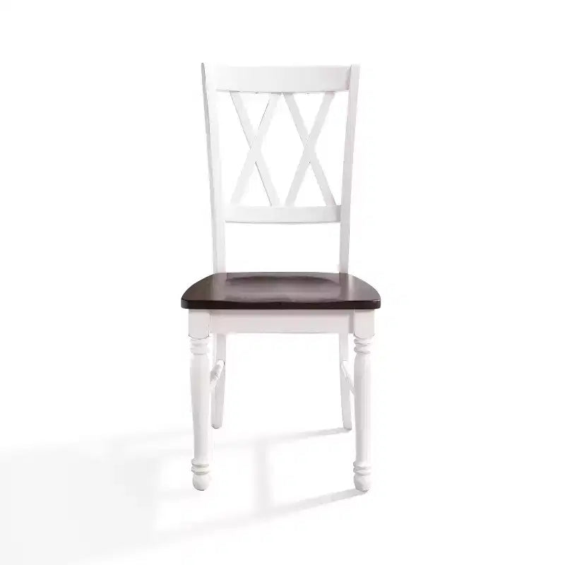 Chaise de salle à manger blanche : bois massif, dossier en X traditionnel, pieds en hévéa