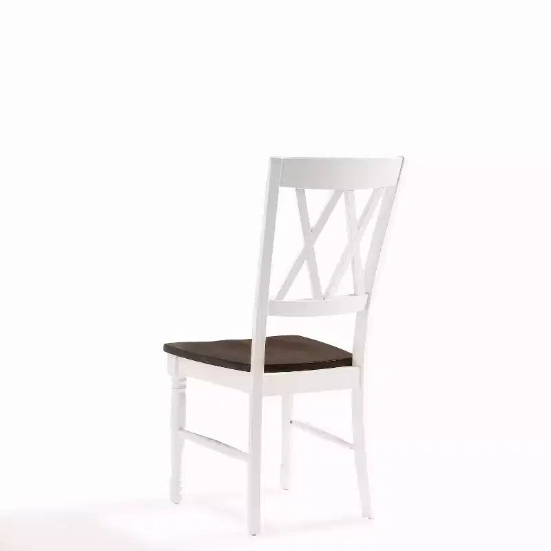 Chaise de salle à manger blanche : bois massif, dossier en X traditionnel, pieds en hévéa