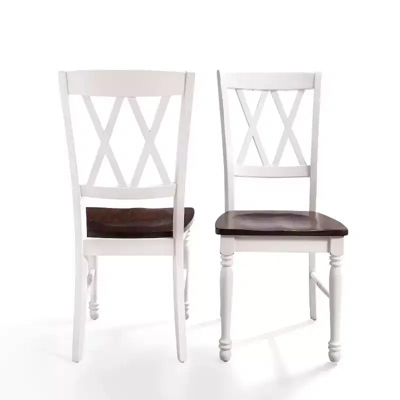 Chaise de salle à manger blanche : bois massif, dossier en X traditionnel, pieds en hévéa