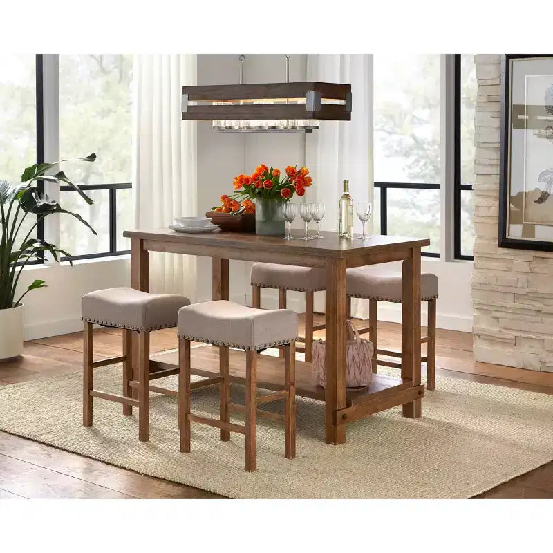 Table à manger rectangulaire hauteur comptoir style « Modern Farmhouse » en bois flotté