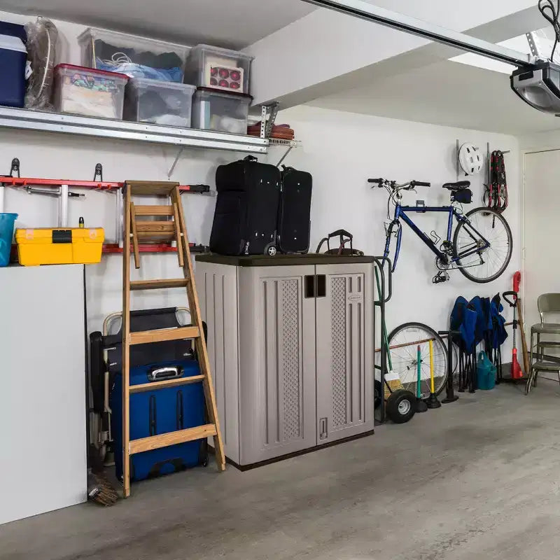 Armoire de rangement basse 255 litres avec étagères, platine métallisé/ardoise