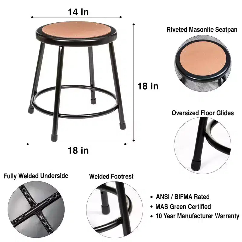 Tabouret en acier robuste, lot de 2, noir